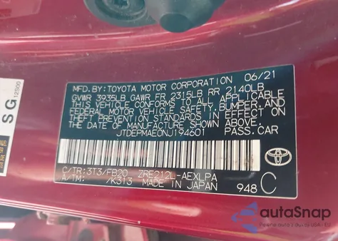2022 Toyota Corolla Le from USA, damaged, VIN JTDEPMAE0NJ194601